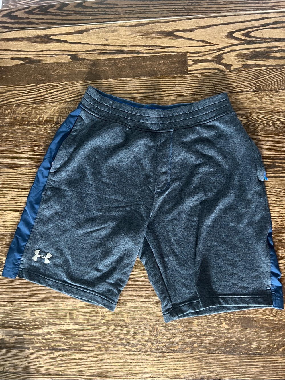 Under Armour Men's Heathered Navy Athletic Shorts with Blue Side Panels